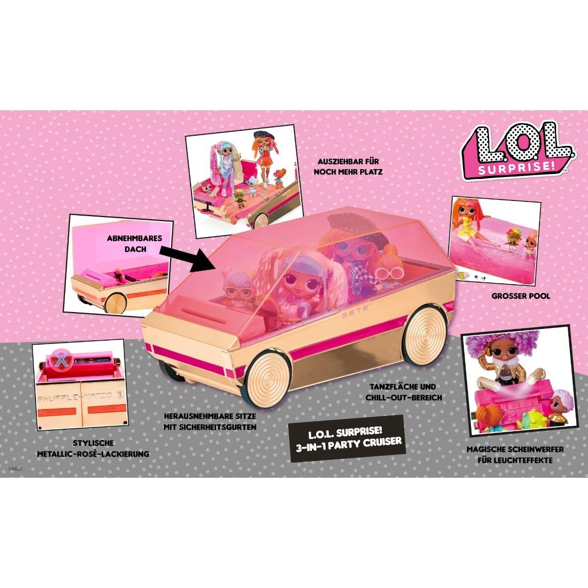 Puppe, Spielzeugauto, Pink, 3-in-1, Überraschungszubehör