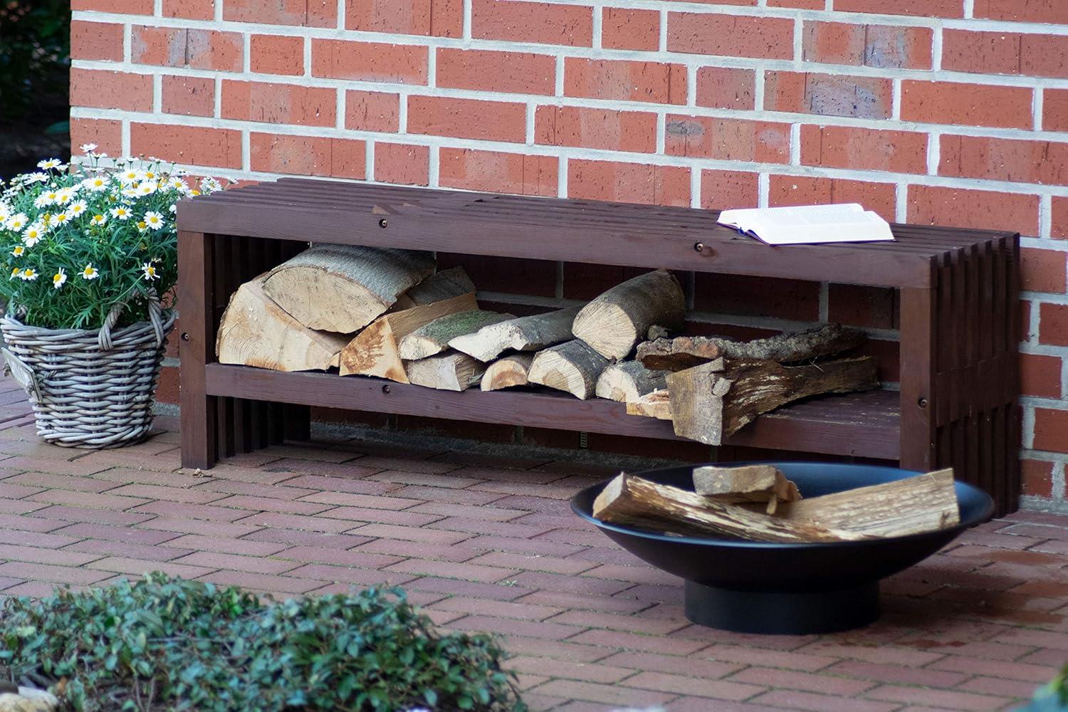 Dobar Gartenbank Svensson mit Kaminholzfach Sitzbank Holzbank braun DH127