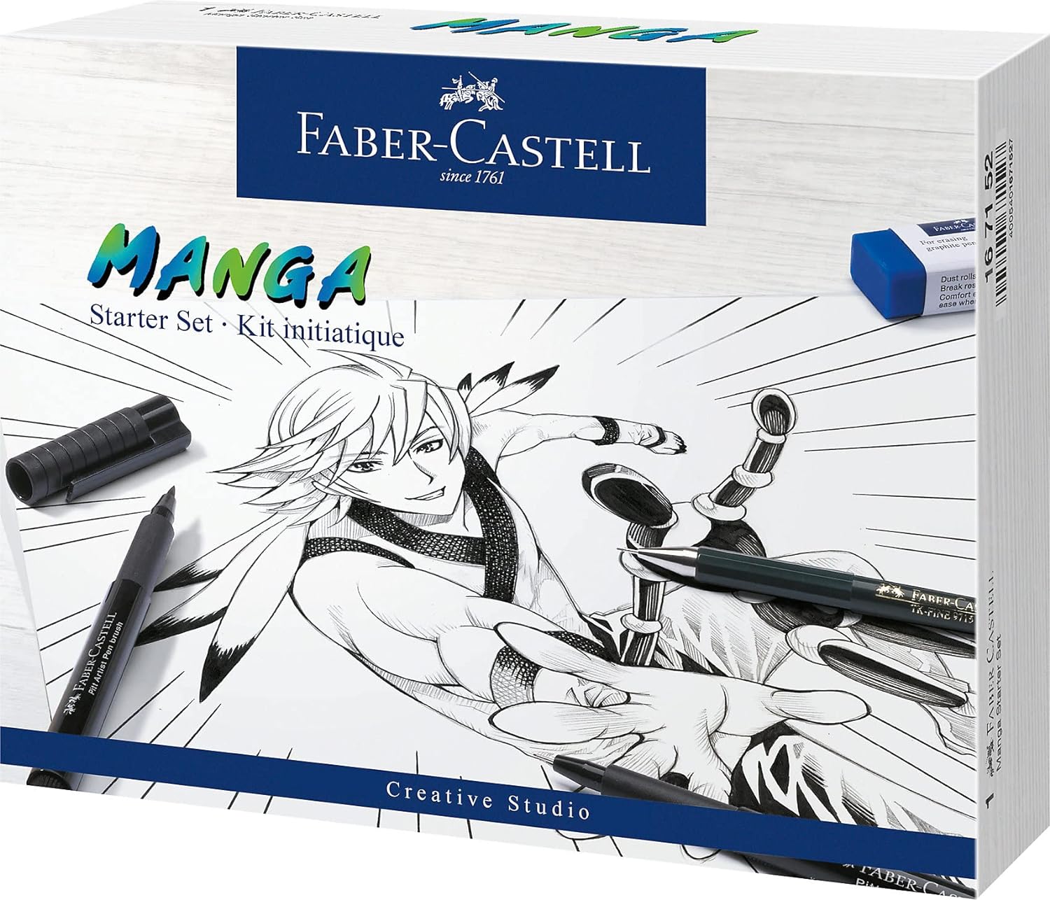 Faber Castell 167152 Tuschestift Pitt Artist Pen Manga Advanced Set Druckbleistift Finemine Radierer Gliederpuppe Tusche Skizzen Studien Tuschezeichnung Mangazeichnen