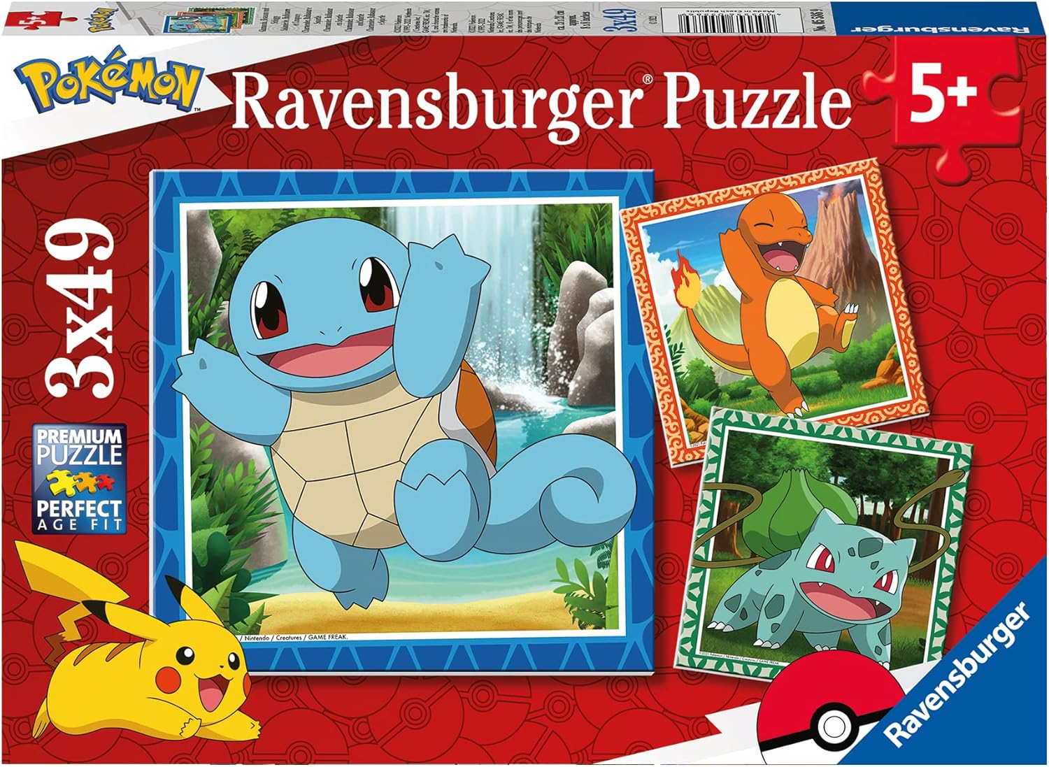Ravensburger Kinderpuzzle 05586 - Glumanda, Bisasam und Schiggy - 3x49 Teile Pokémon Puzzle für Kinder ab 5 Jahren