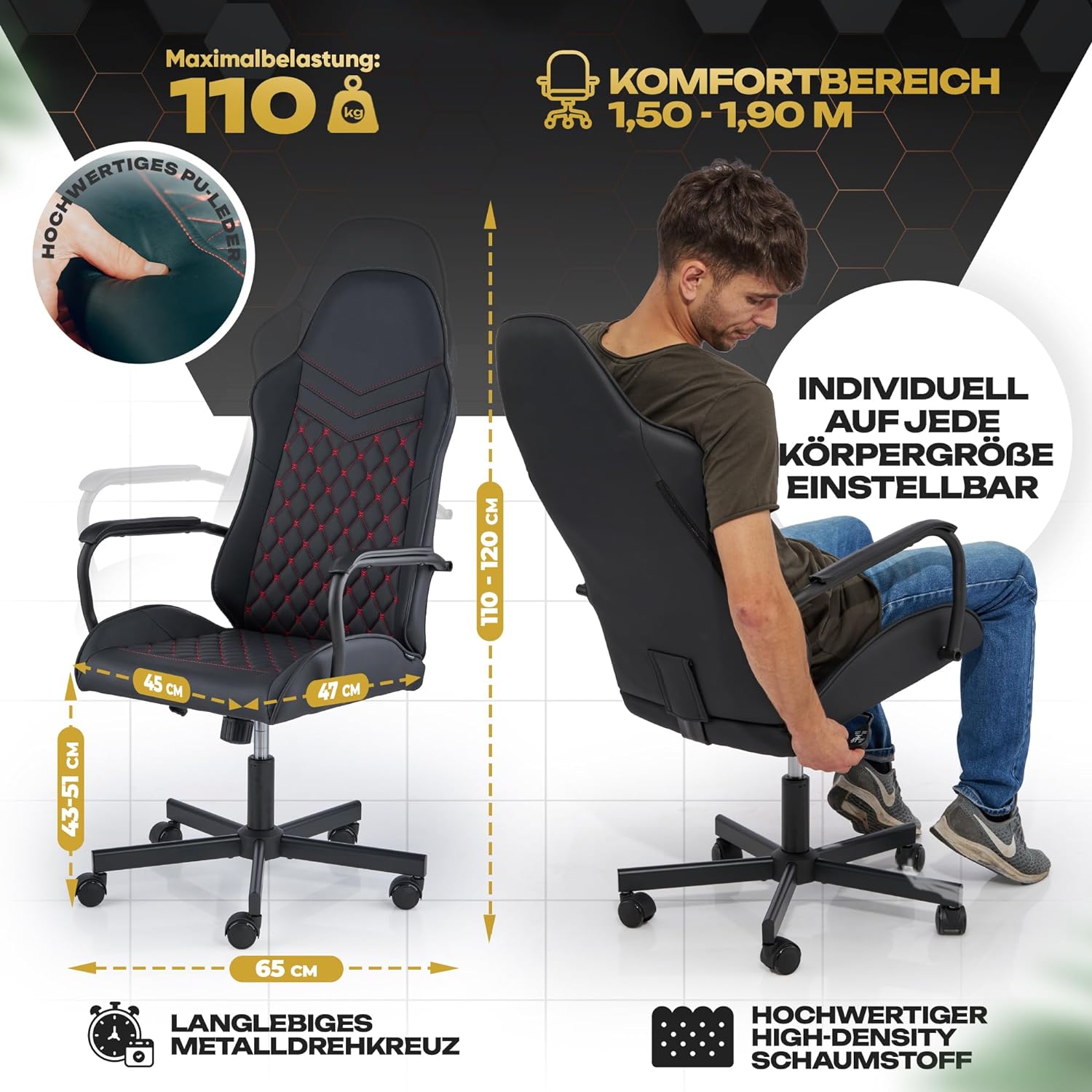 SITZGOLD S ONE Gaming Stuhl Schwarz Schreibtischstuhl Bürostuhl