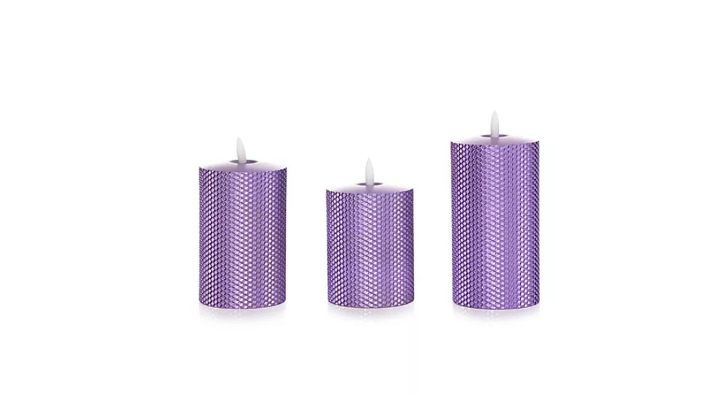 ELAMBIA 3 LED Kerzen Metallic Wabendesign Dekokerze Tischkerze Kerze violett