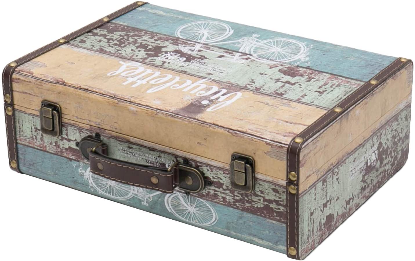 HMF 2er Set Schatztruhe Vintage Koffer aus Holz Fahrrad
