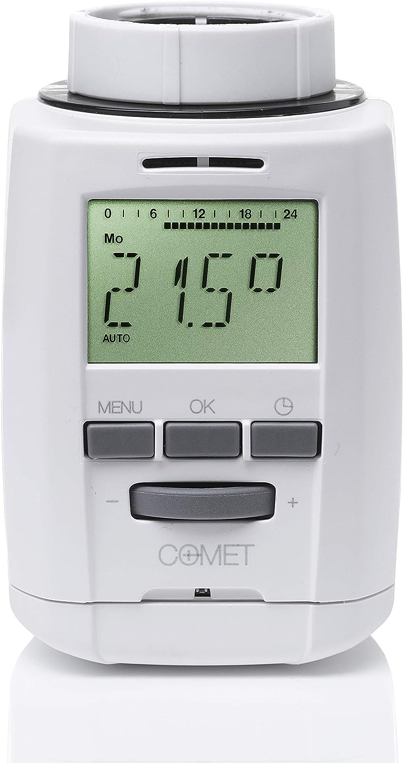 Eurotronic 700012 Sparmatic Comet Energiesparregler Heizkosten sparen elektronisches Heizkörperthermostat Kalkschutz und Frostschutz Weiß