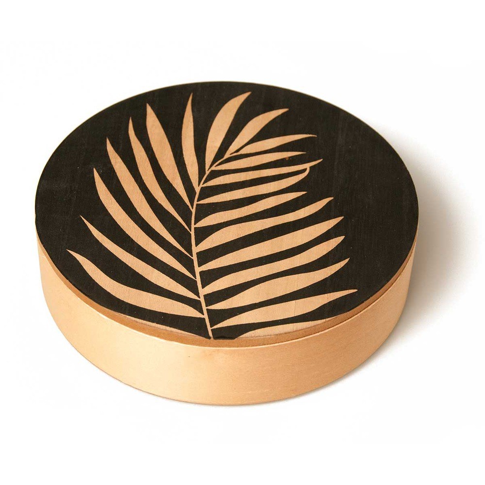 Deckel, Holz, Rund, Schwarz, Blattmuster