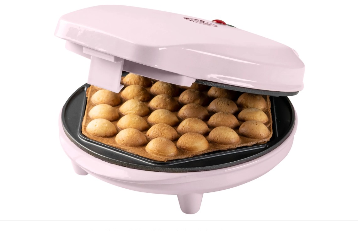 Bestron Bubble-Waffeleisen Waffelmaker für Bubble Waffeln zum Befüllen mit Eis Schokolade oder Obst mit Backampel & Antihaftbeschichtung 700 Watt Farbe: Rosa