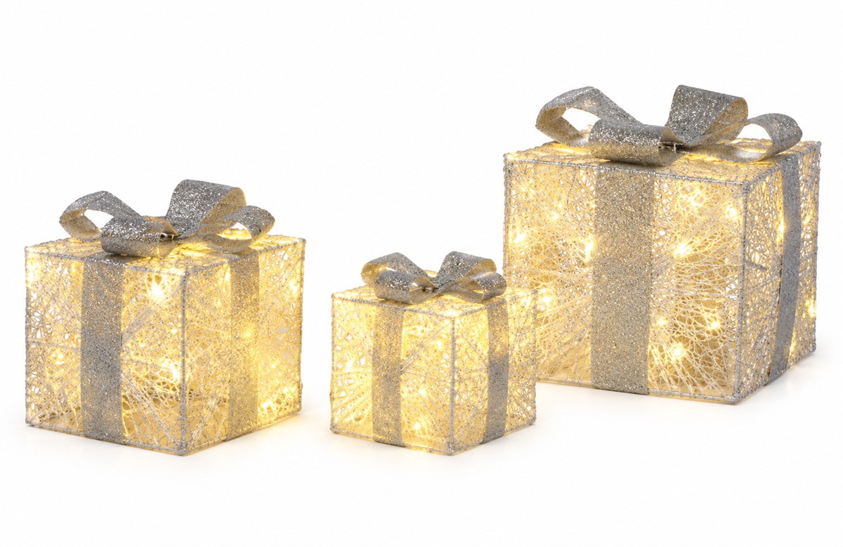 Geschenkbox, Lichterkette, Glitzer, Silber, Paket