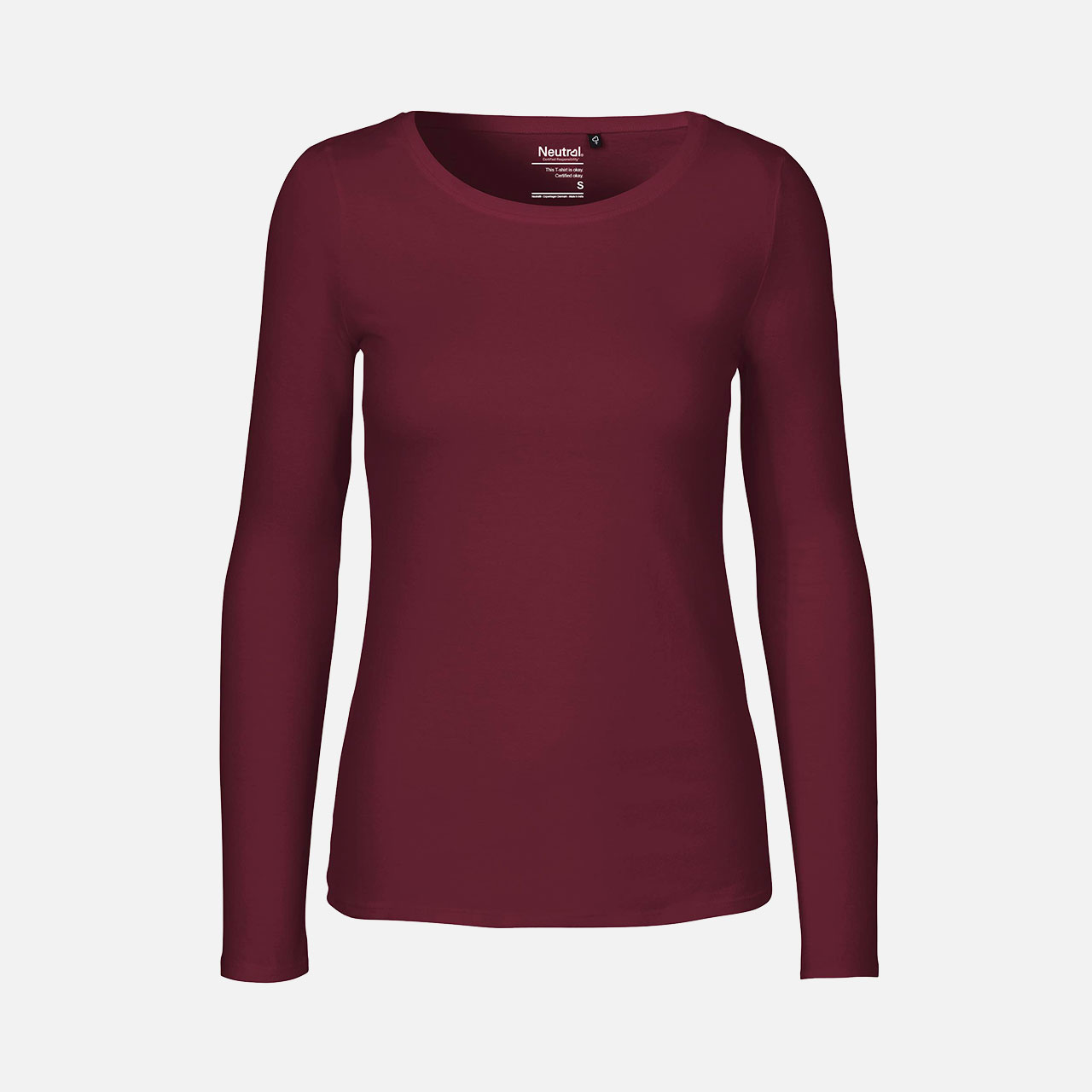 Langarmshirt, Rundhalsausschnitt, Bordeauxrot, Einfarbig, Damenoberteil