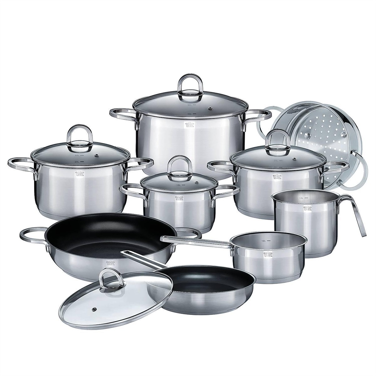 Topfset, Stahl, Edelstahl, Induktionsgeeignet, Deckel