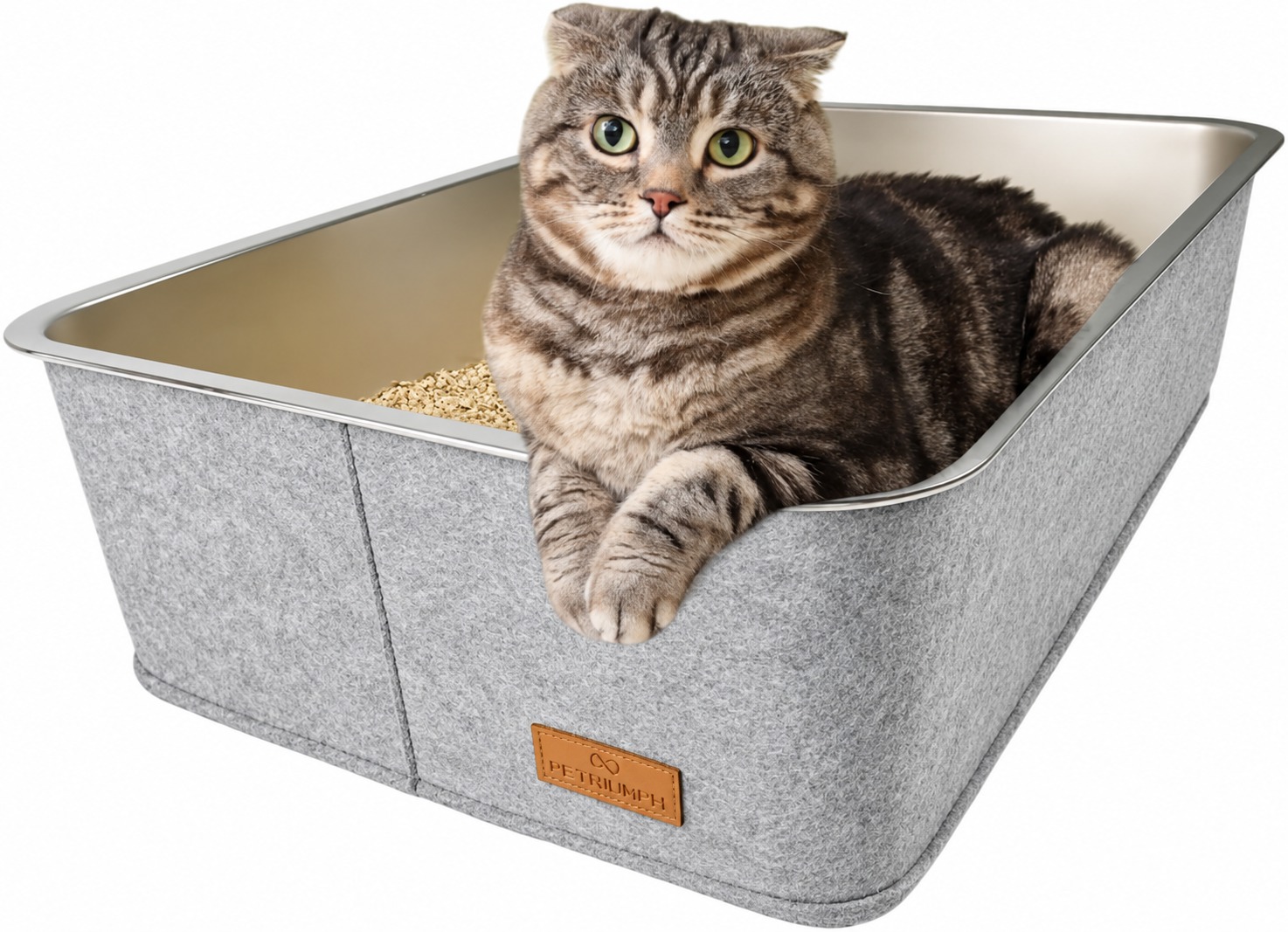 Katzentoilette, Filzoptik, Grau, Hoher Rand, Metallrahmen