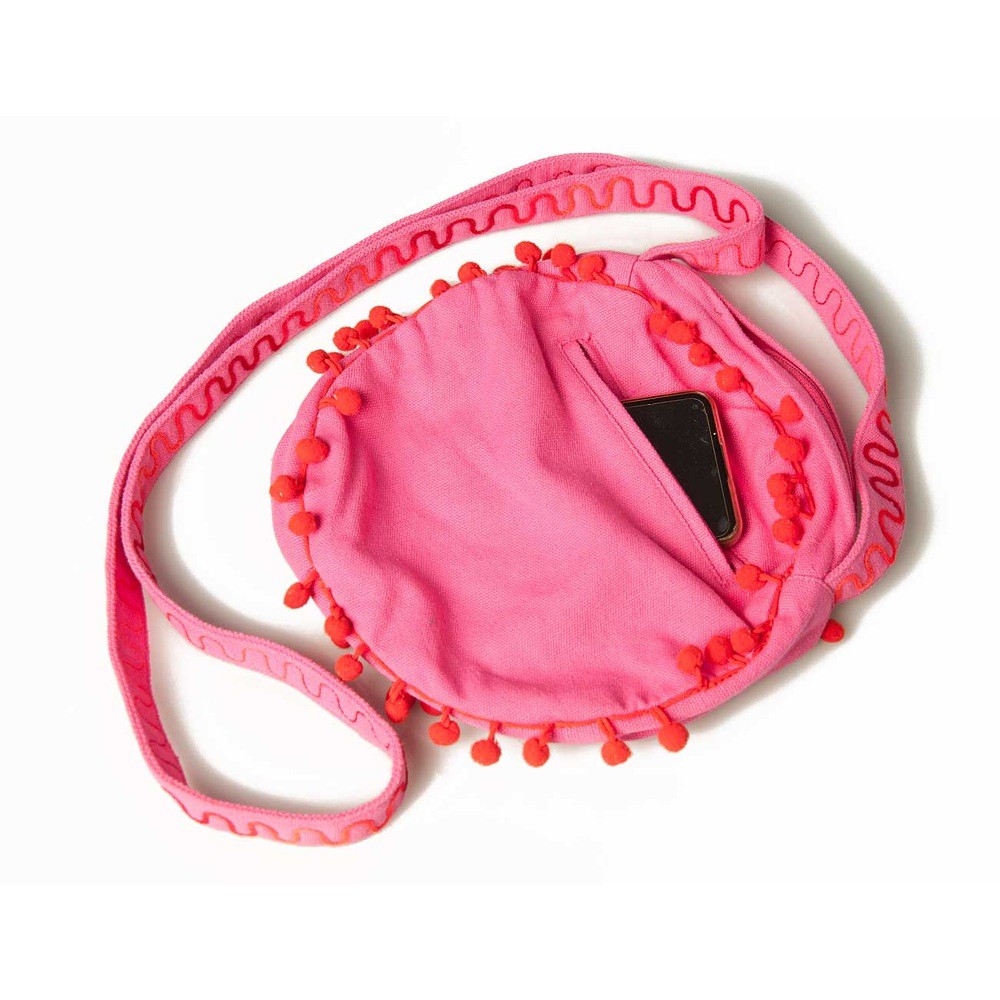 pinkes tasche, pomponrand, crossbodytasche, handyhülle tasche, modisches zubehör