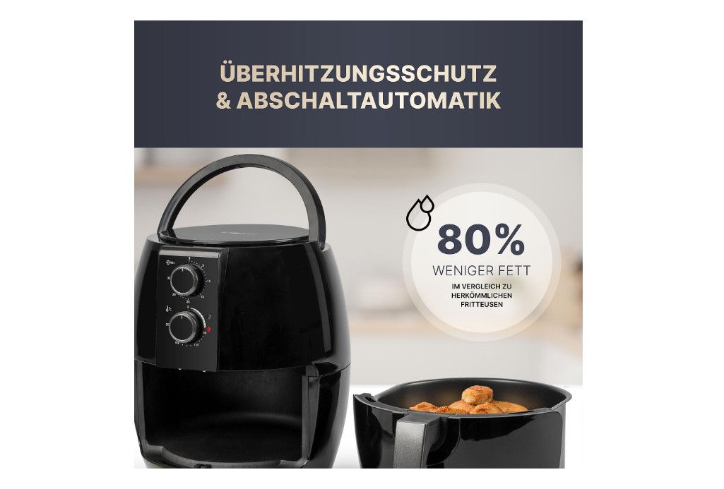 Luftfritteuse, Fritteuse, Schwarz, Bedienelemente, Kochgeschirr