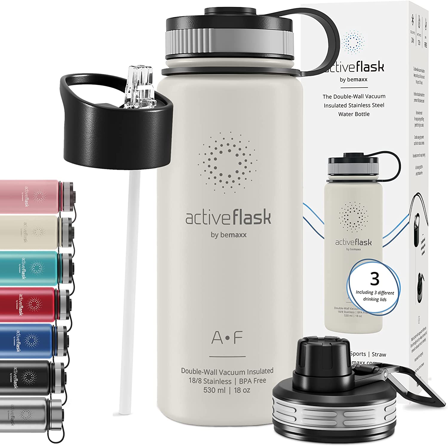 BeMaxx Trinkflasche Edelstahl ACTIVE FLASK creme 530ml