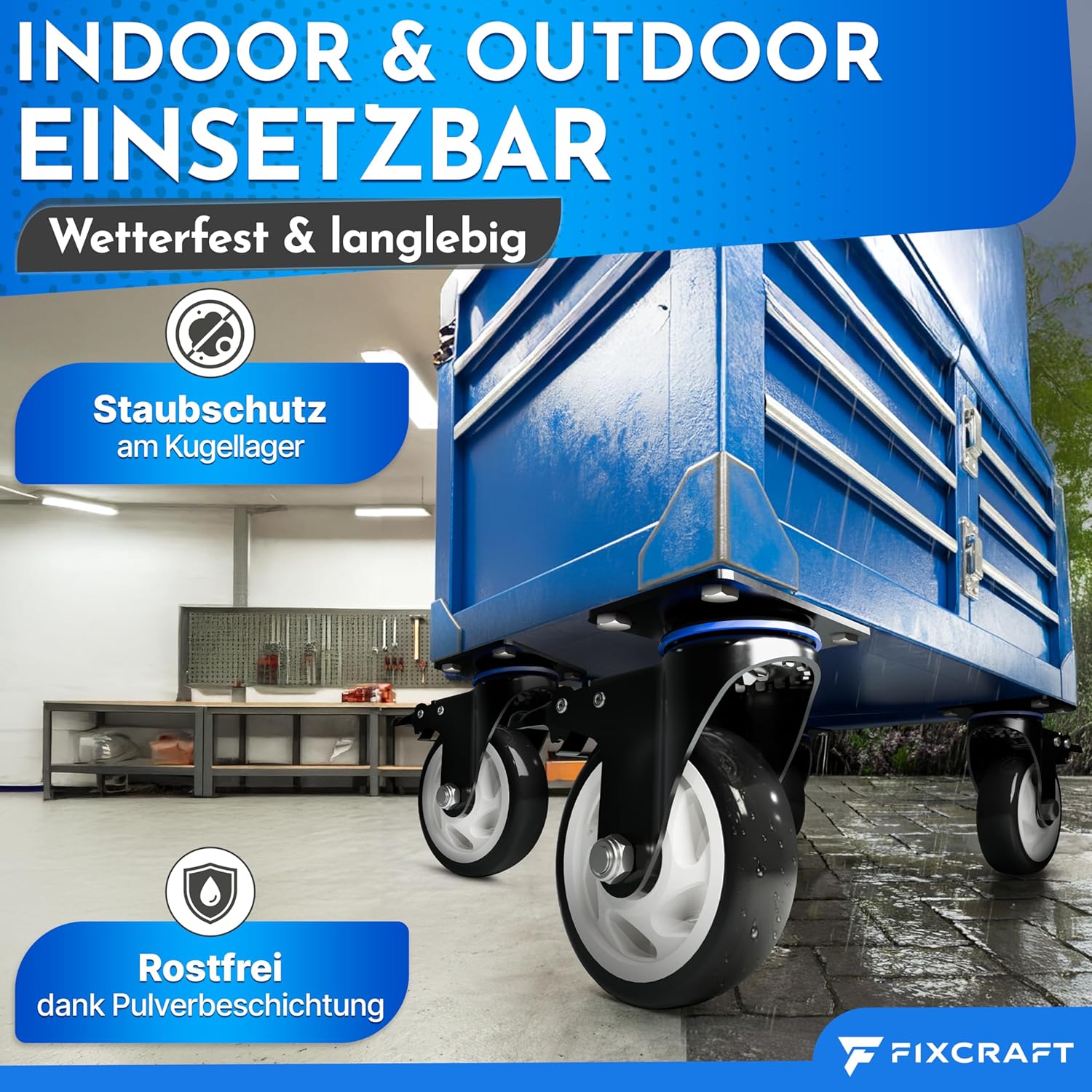 FIXCRAFT 4x Schwerlastrollen mit Bremse Möbelrollen Transportrollen 100mm