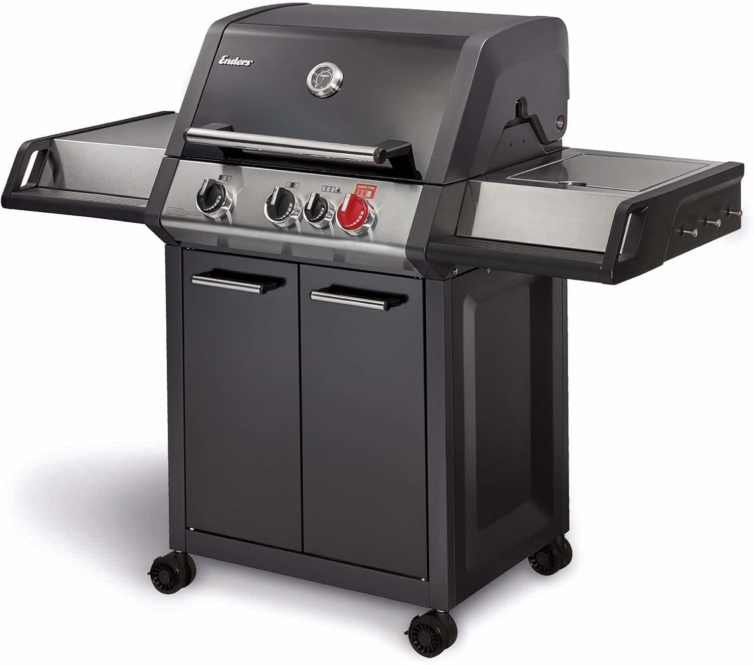 Enders® Gasgrill MONROE PRO BLACK 3 K TURBO, 3-Edelstahlbrenner, Seitenkocher, emaillierte Garhaube, HEAT RANGE™-Brenner, SWITCH GRID 800 °C TURBO ZONE SIMPLE CLEAN #8371