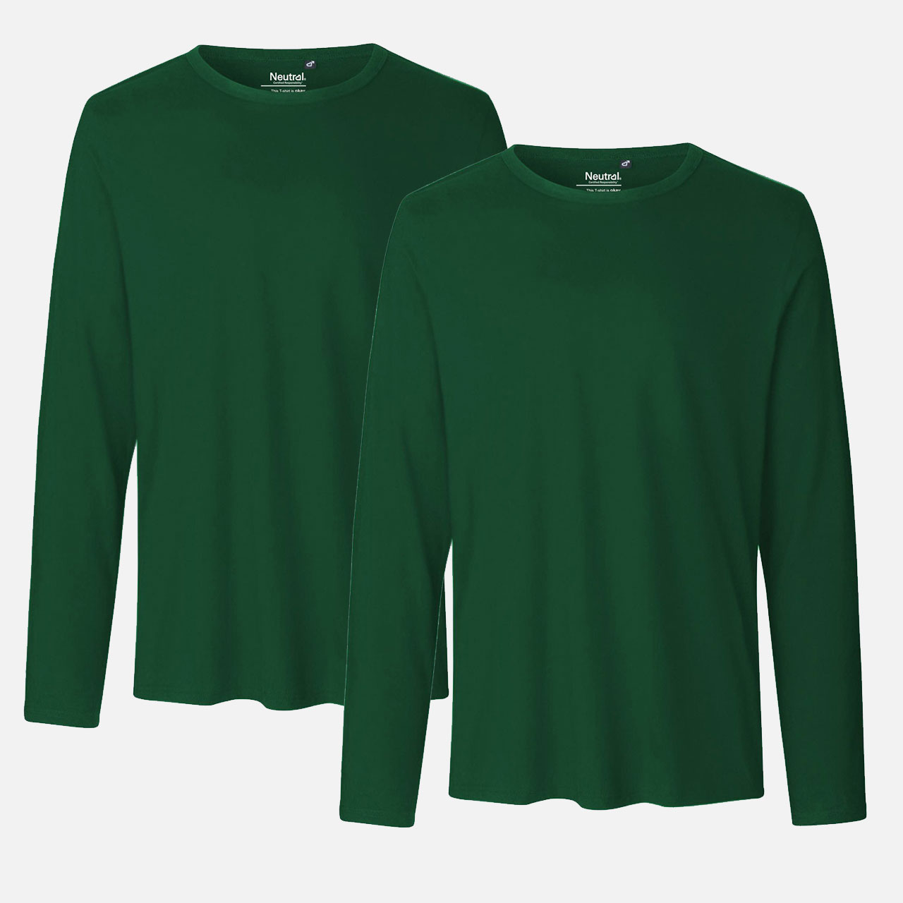 Langarmshirt, Rundhalsausschnitt, Dunkelgrün, Unifarben, 2er-Pack
