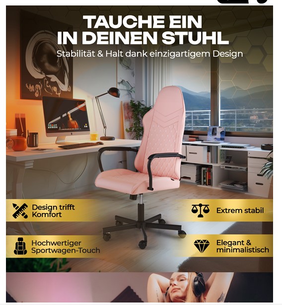 SITZGOLD S ONE Gaming Stuhl rosa Schreibtischstuhl Bürostuhl