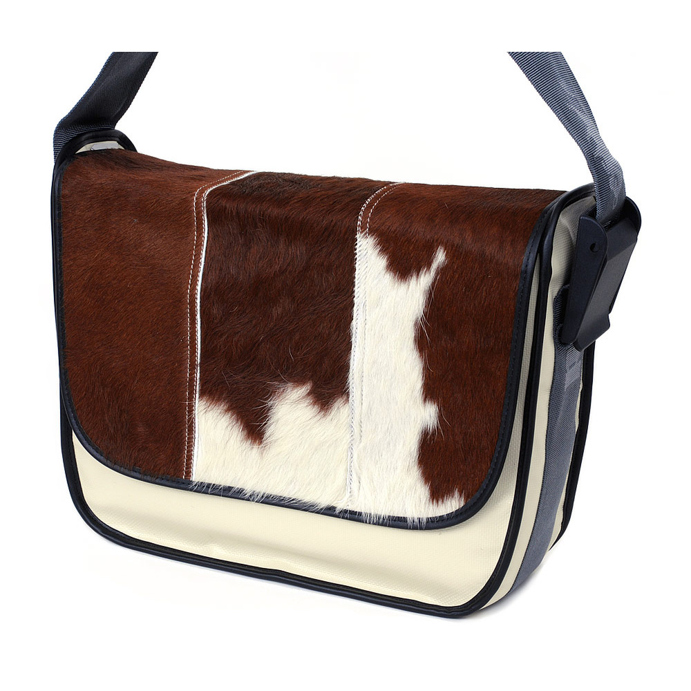 Messenger Bag BIG PROVOKED 38x30 Kuhfell braun, Plane beige