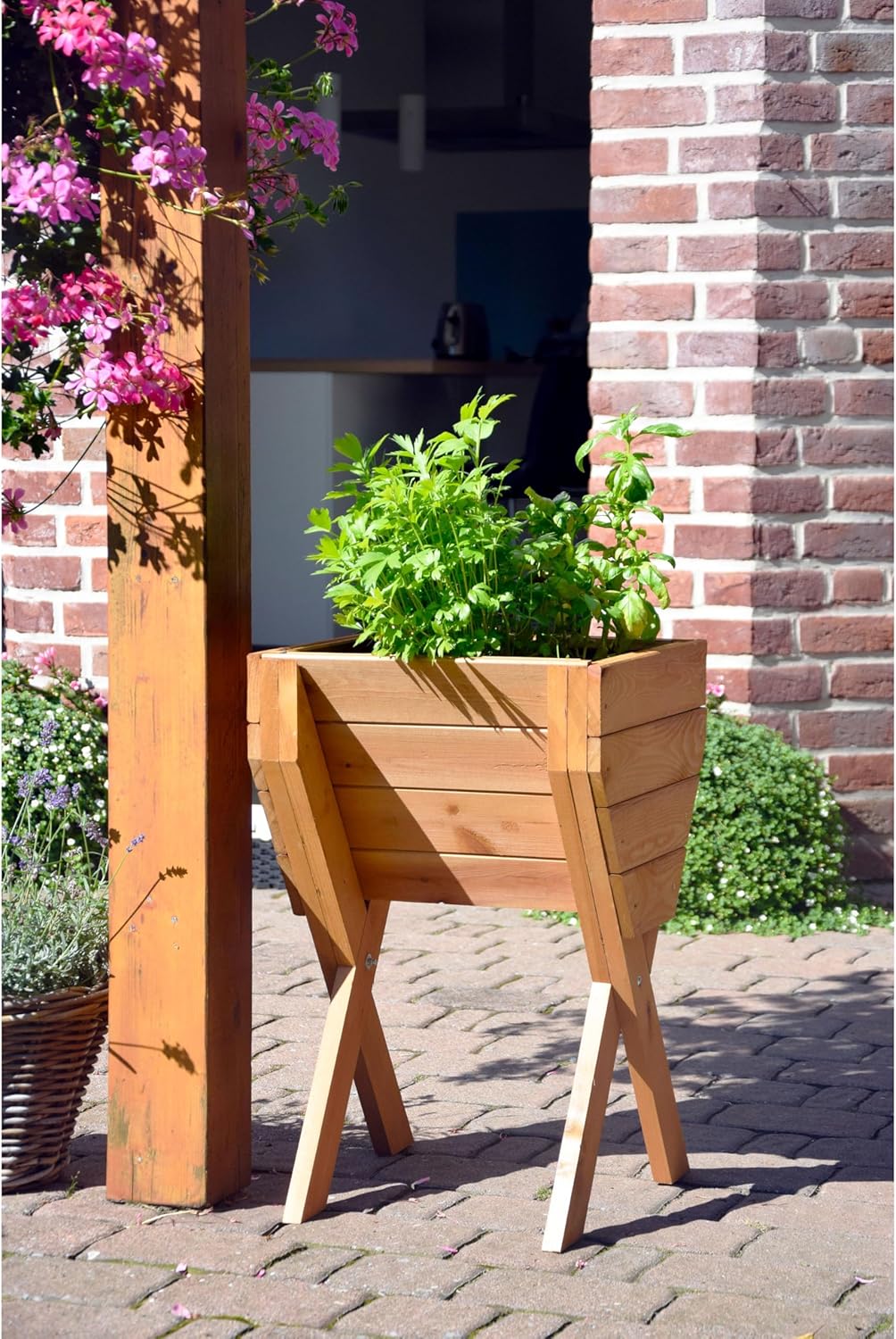 dobar Hochbeet Salatbeet Bausatz Massivholz | Balkonbeet klein Pflanzkasten für Anbau Kräuterbeet aus Holz Braun 39 x 40 x 61 cm