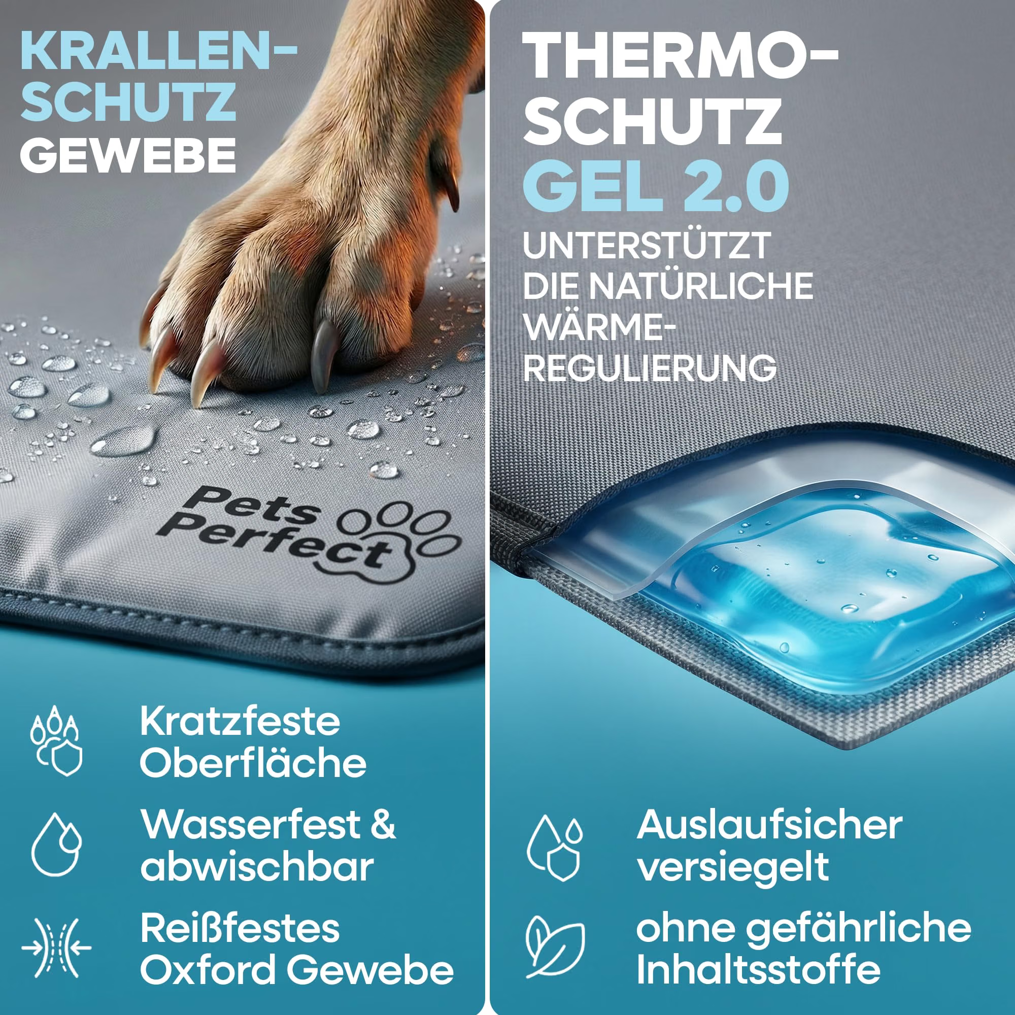 Haustiermatte, Oxford-Gewebe, kratzfest, wasserfest, Thermogel