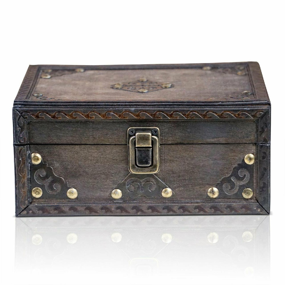 holzbox, kartonage, eckverzierung, metallbeschläge, vrlock