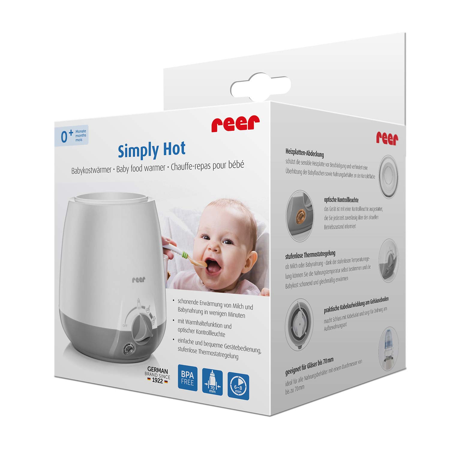 Reer 3310 Babykostwärmer Simply Hot für Fläschchen und Gläschen mit Warmhaltefunktion