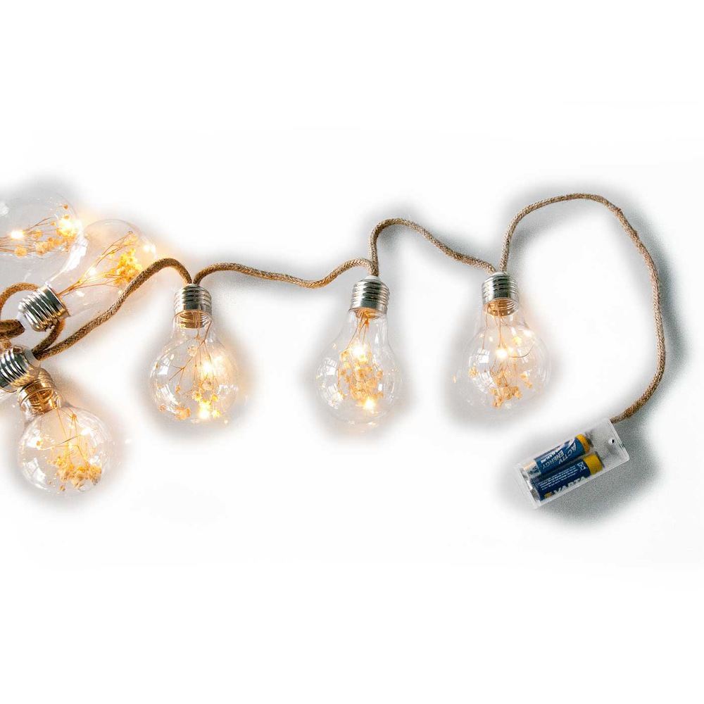 LED-Lichterkette Boho-Style Hanfseil mit 10 Glühbirnen batteriebetrieben