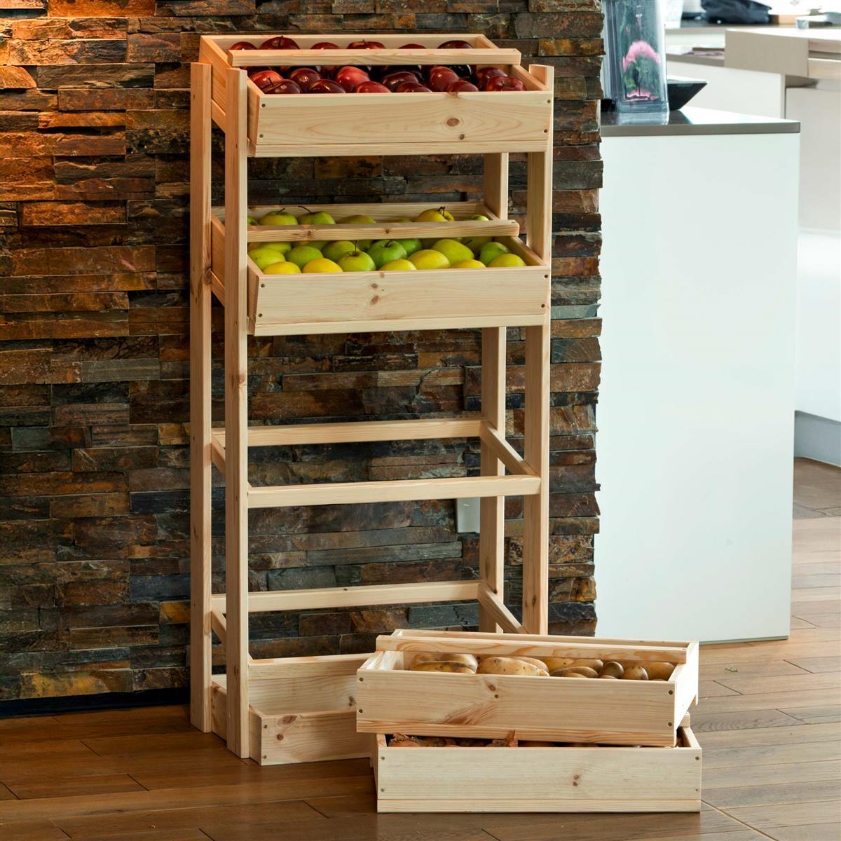 Vorratsregal für Obst und Gemüse Lagerregal Holzregal Natur DH62
