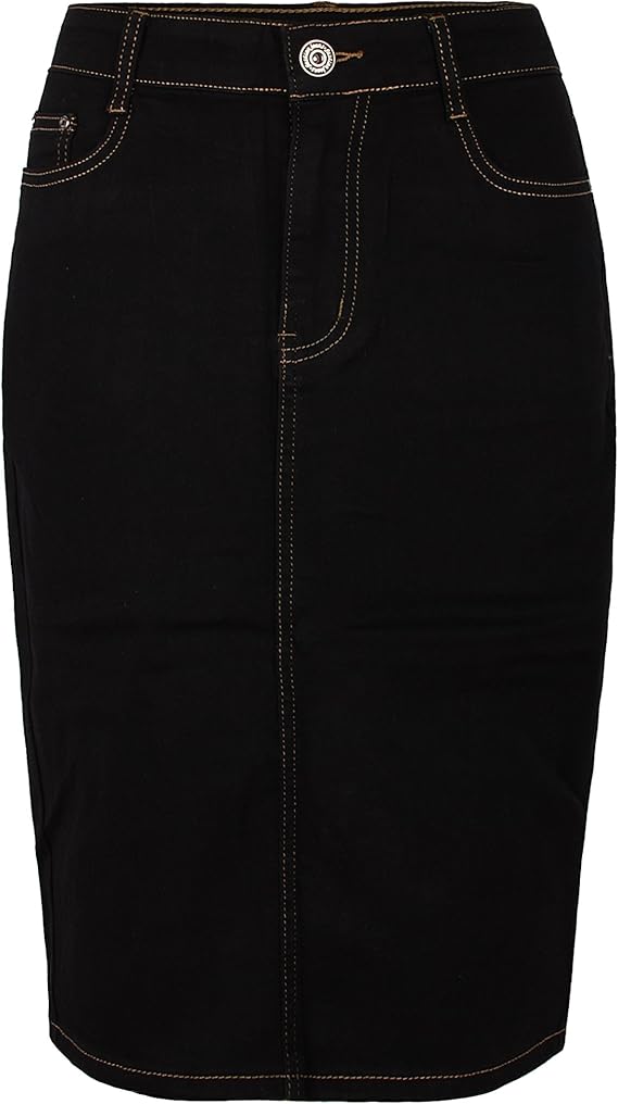 Fraternel Damen Jeans Rock Knielang Bleistift Stretch schwarz Gr. 4XL/48