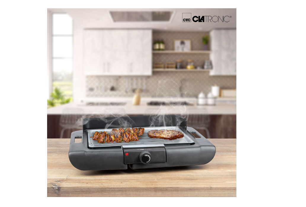 CLATRONIC BQ 3507 Elektrogrill Schwarz 2000 Watt Grill Grillrost elektrisch Indoorgrill