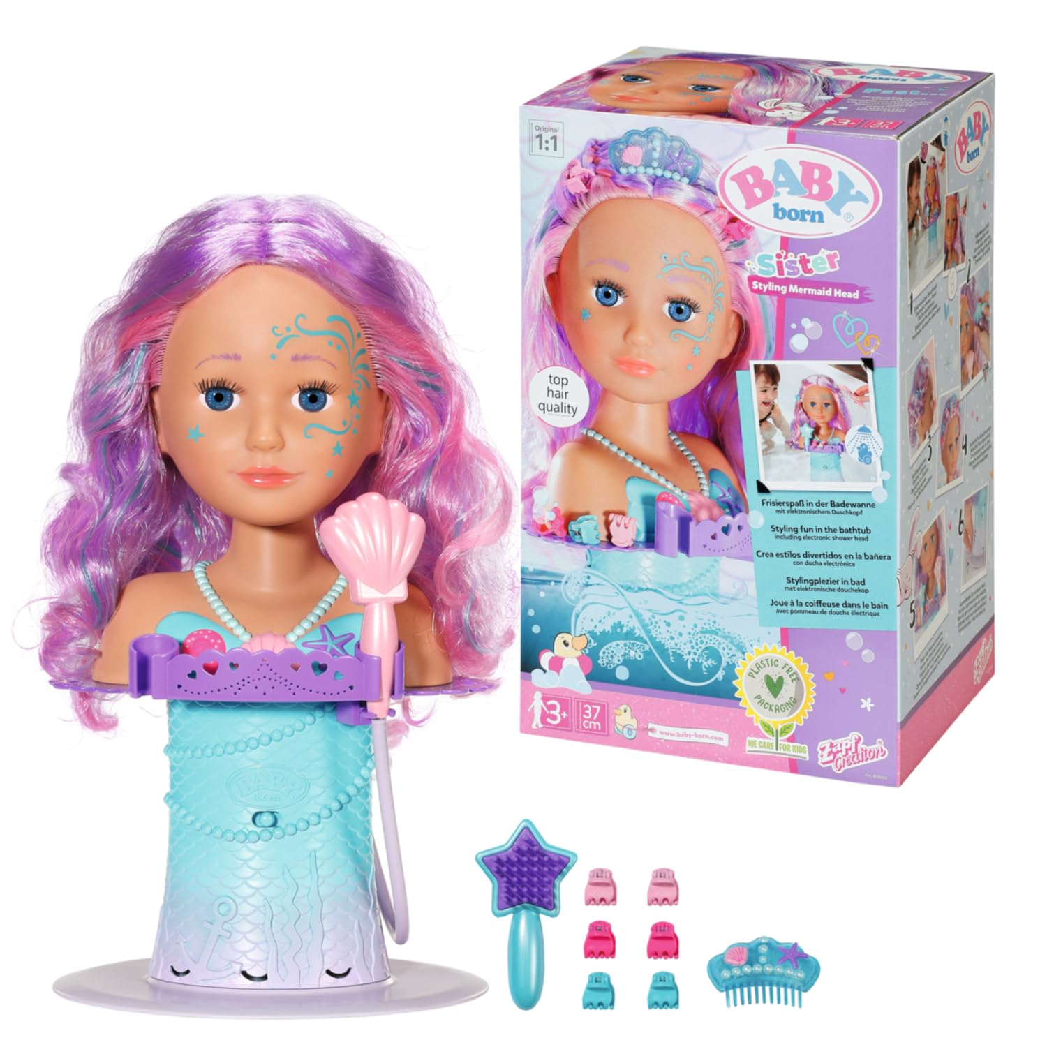 Zapf Creation 830550 BABY born Sister Styling Head Meerjungfrau Schminkkopf Frisierkopf Duschkopf