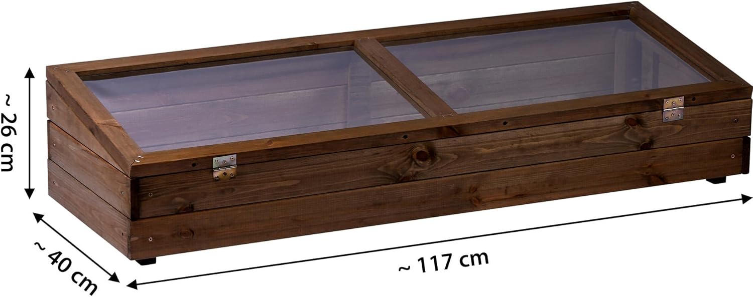 dobar Frühbeet-Aufsatz aus Holz für Hochbeete - Frühbeet-Kasten mit Folie - 117 x 40 x 26 cm - Dunkelbraun #D378
