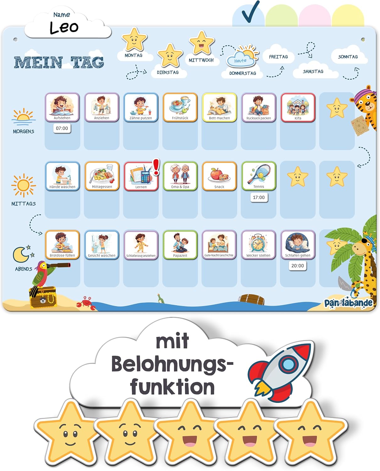 Kinderroutine-Planer, Magnettafel, Tagesplan, Belohnungsfunktion, Sterne-Aufkleber