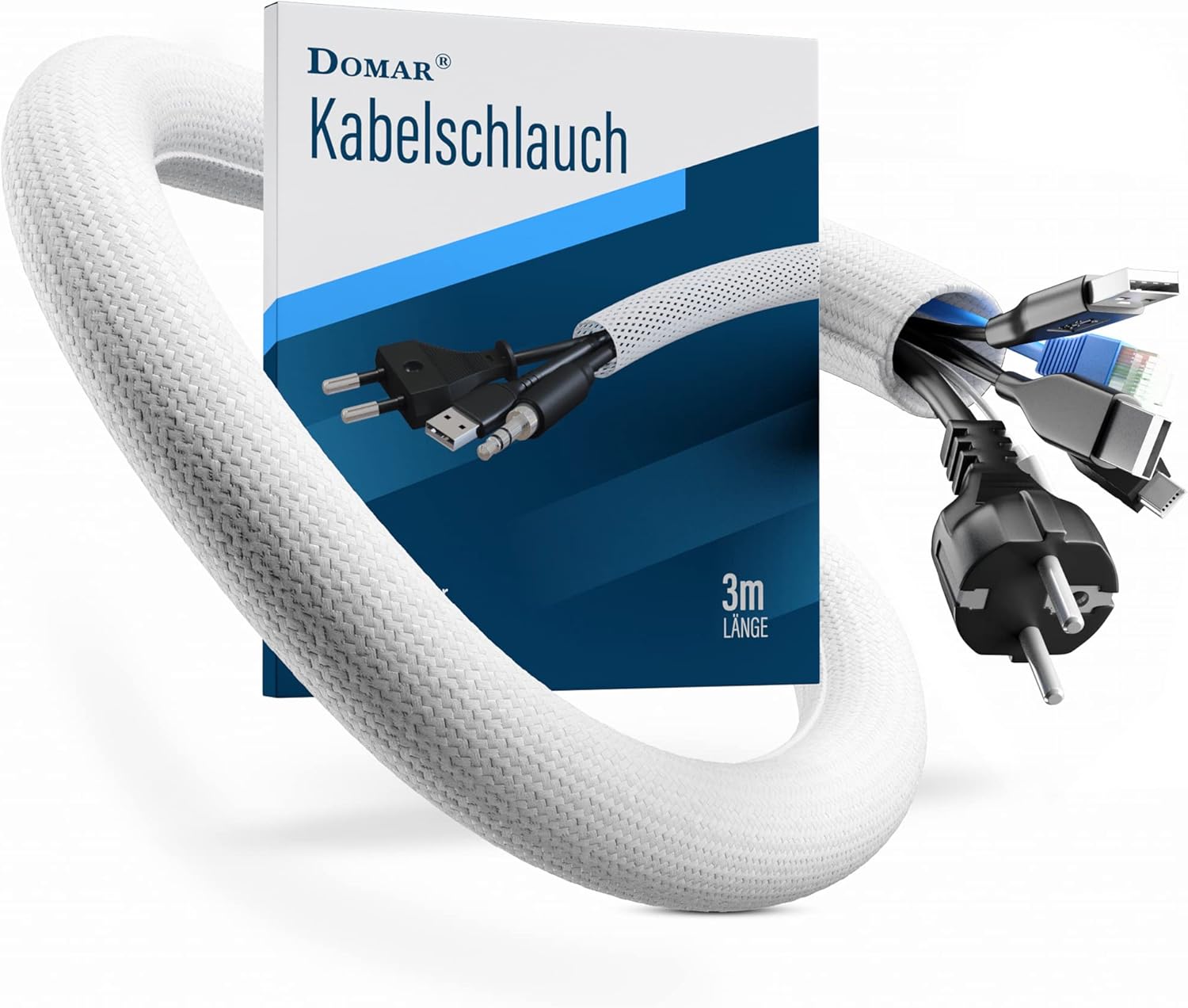 Kabelschlauch, Geflechtschlauch, Kabelschutz, weiß, 3 m