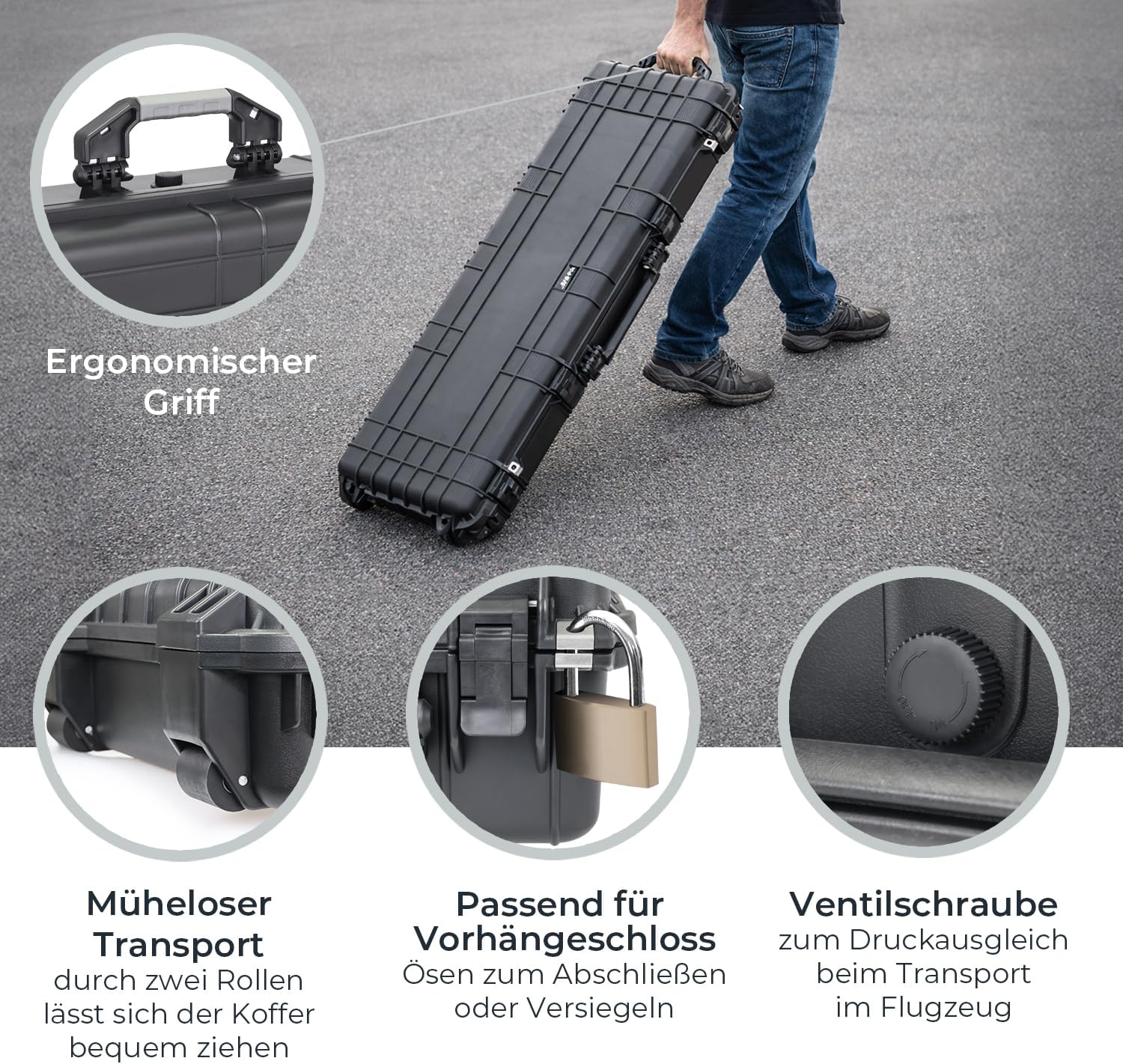 Koffer, Hartschale, Rollkoffer, Ergonomischer Griff, Ventilschraube