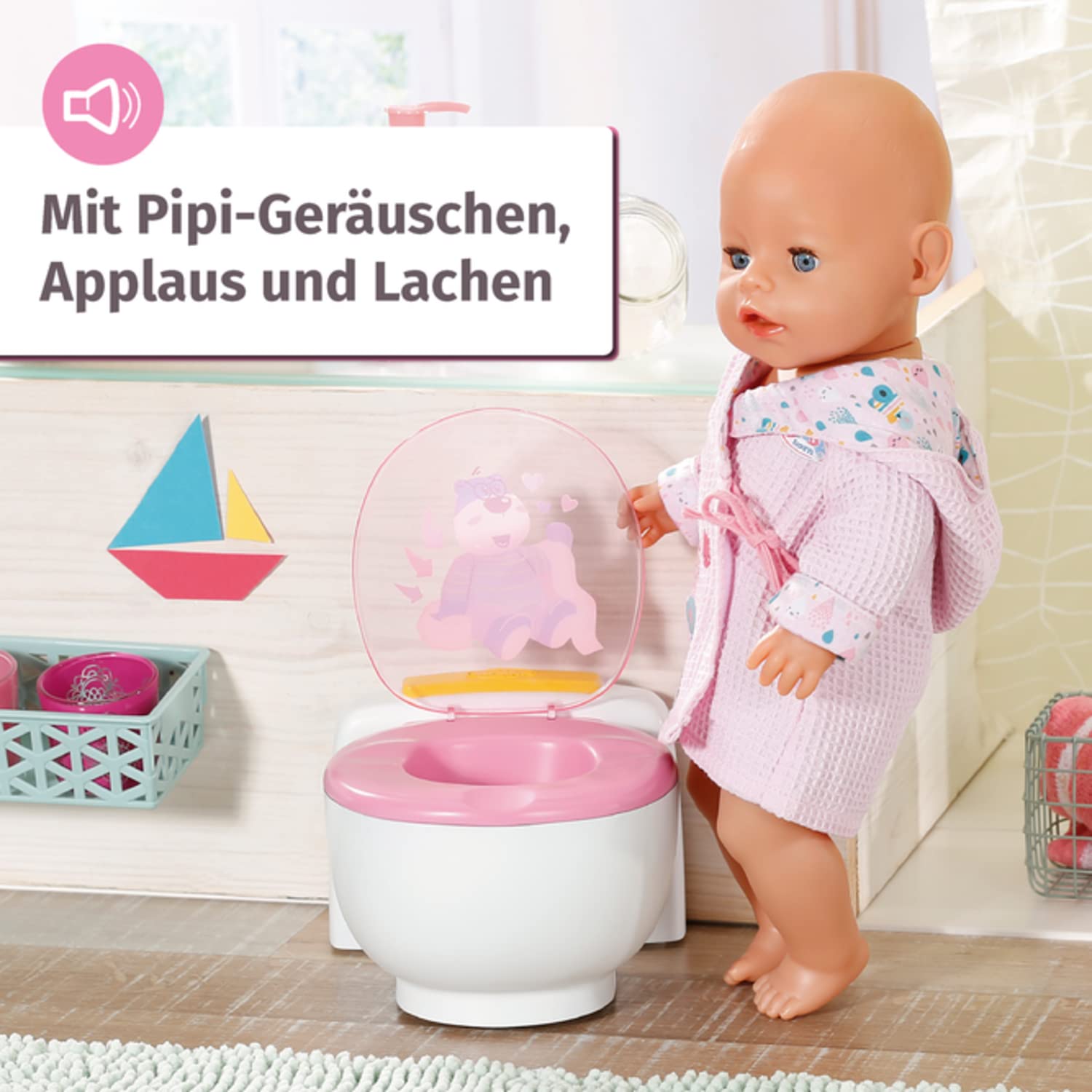 BABY born Toilette für Puppen mit Geräuschfunktion und Häufchen zum wegspülen, 828373 Zapf Creation
