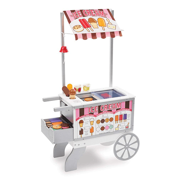 Melissa & Doug 19350 Essenswagen Snackwagen für Snacks und Süßigkeiten Hotdogstand Eisstand Eiswagen