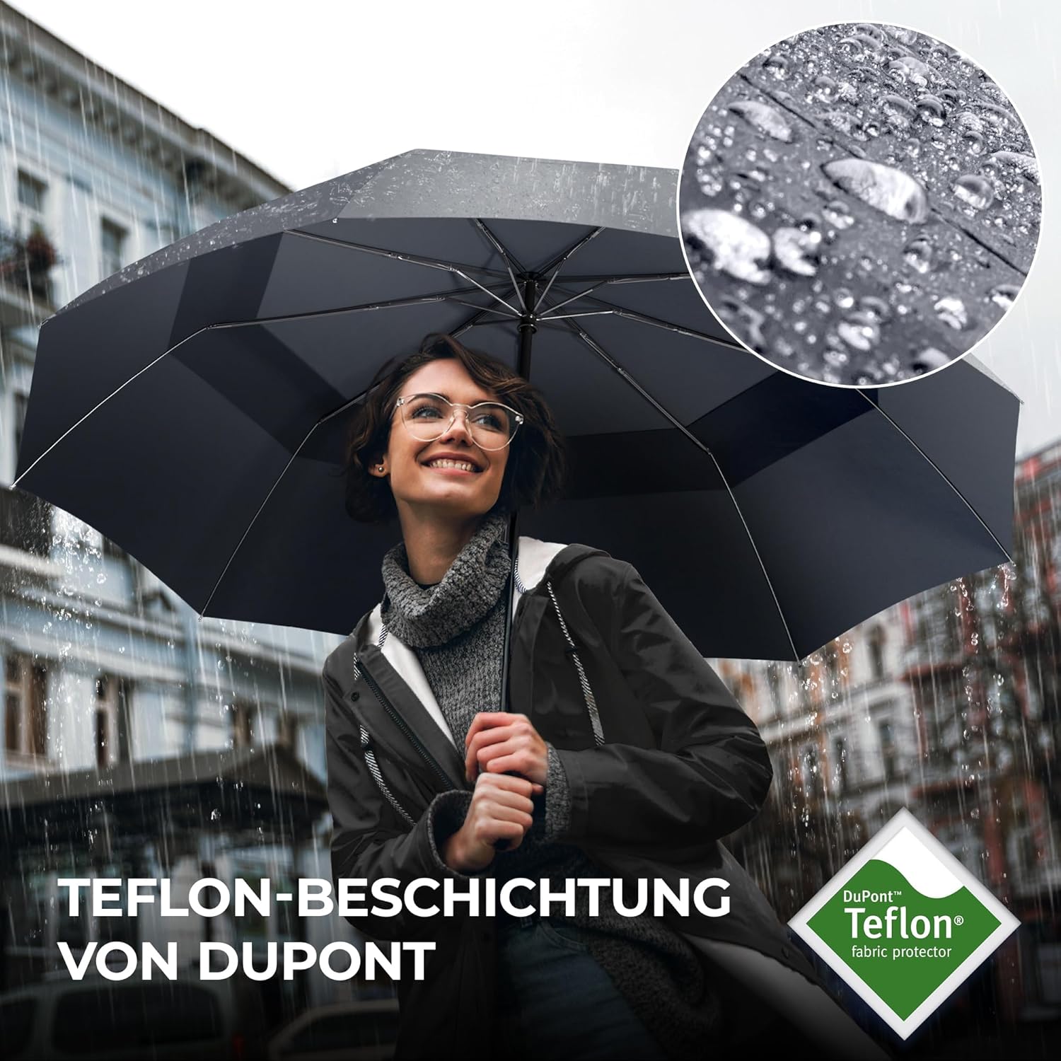 Wilford & Sons Regenschirm Taschenschirm Sturmfest + Auf-Zu Automatik Reiseschirm Taschenregenschirm Golfschirm Umbrella