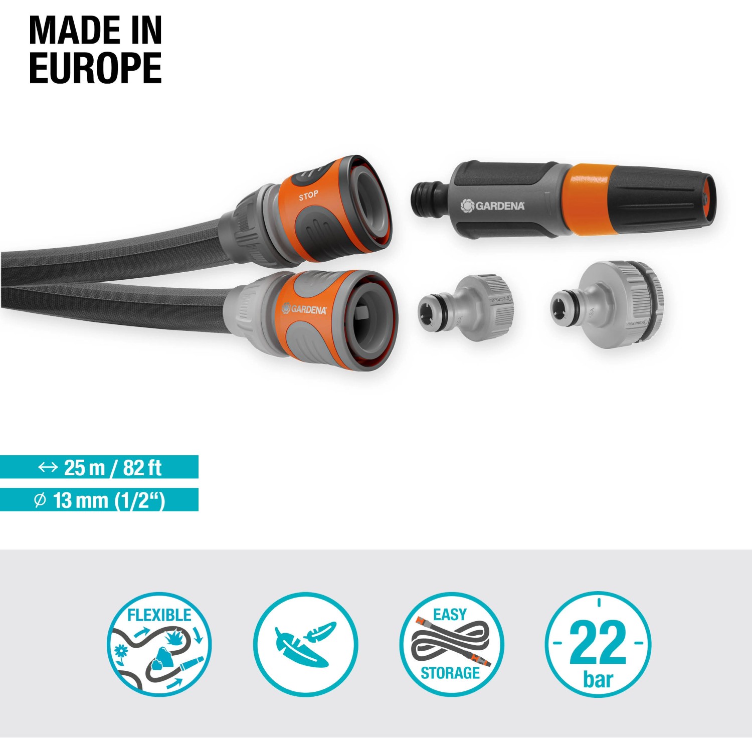 Gardena Liano Life 25 m Set mit Gartenschlauch, Spritze und mehr 13 mm (1/2")