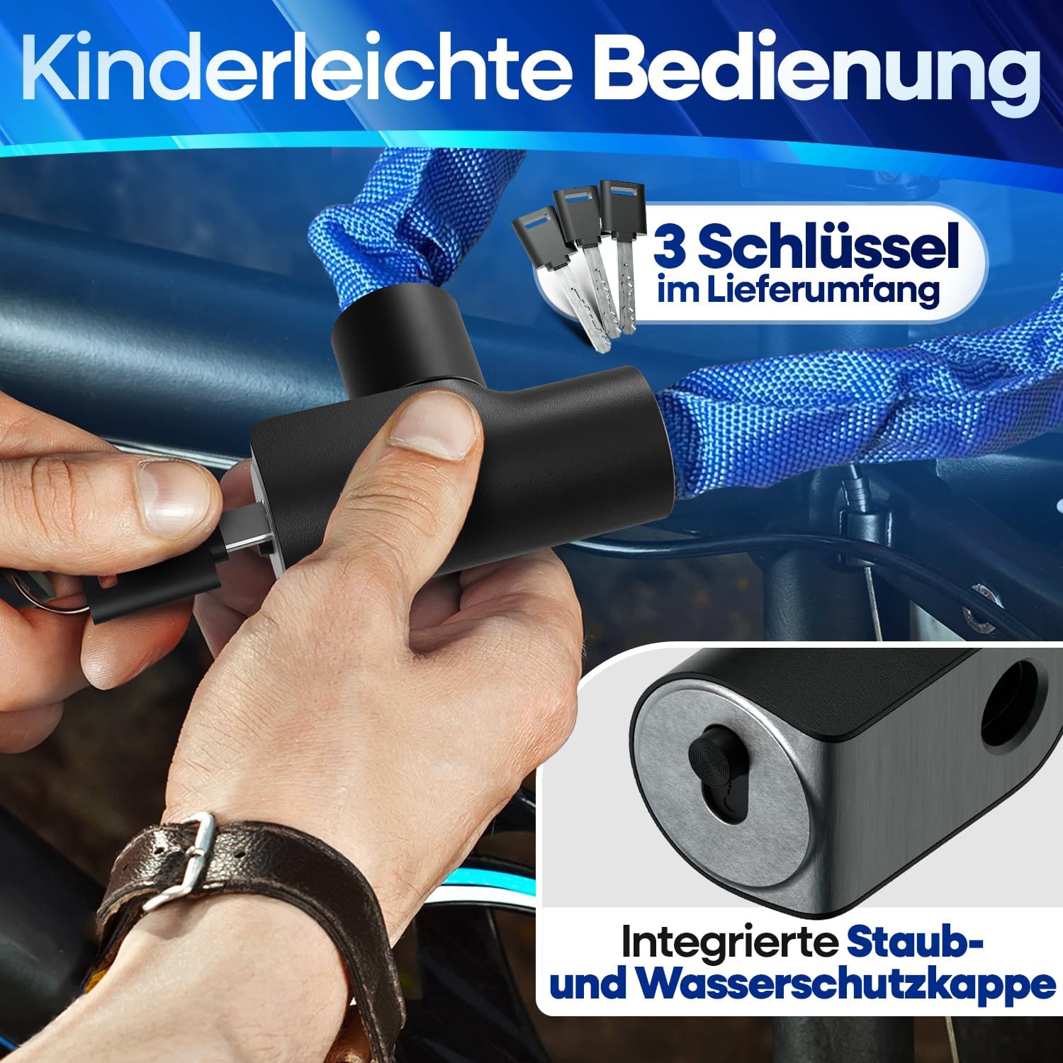 NEXTCOVER Fahrradschloss LockOne mit Schlüssel SAFESECURE Fahrradschloss hohe Sicherheit I robustes & langlebiges Kettenschloss Fahrrad Bike LockFahrrad Schloss 3 Schlüssel #1
