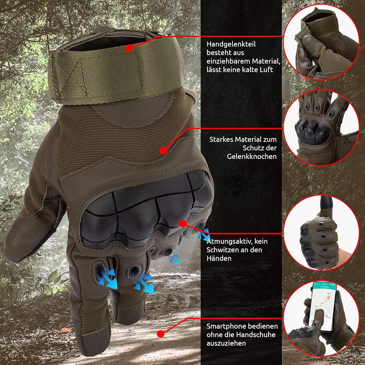 BearCraft Premium Motorradhandschuhe taktische Handschuhe grün Gr. XL