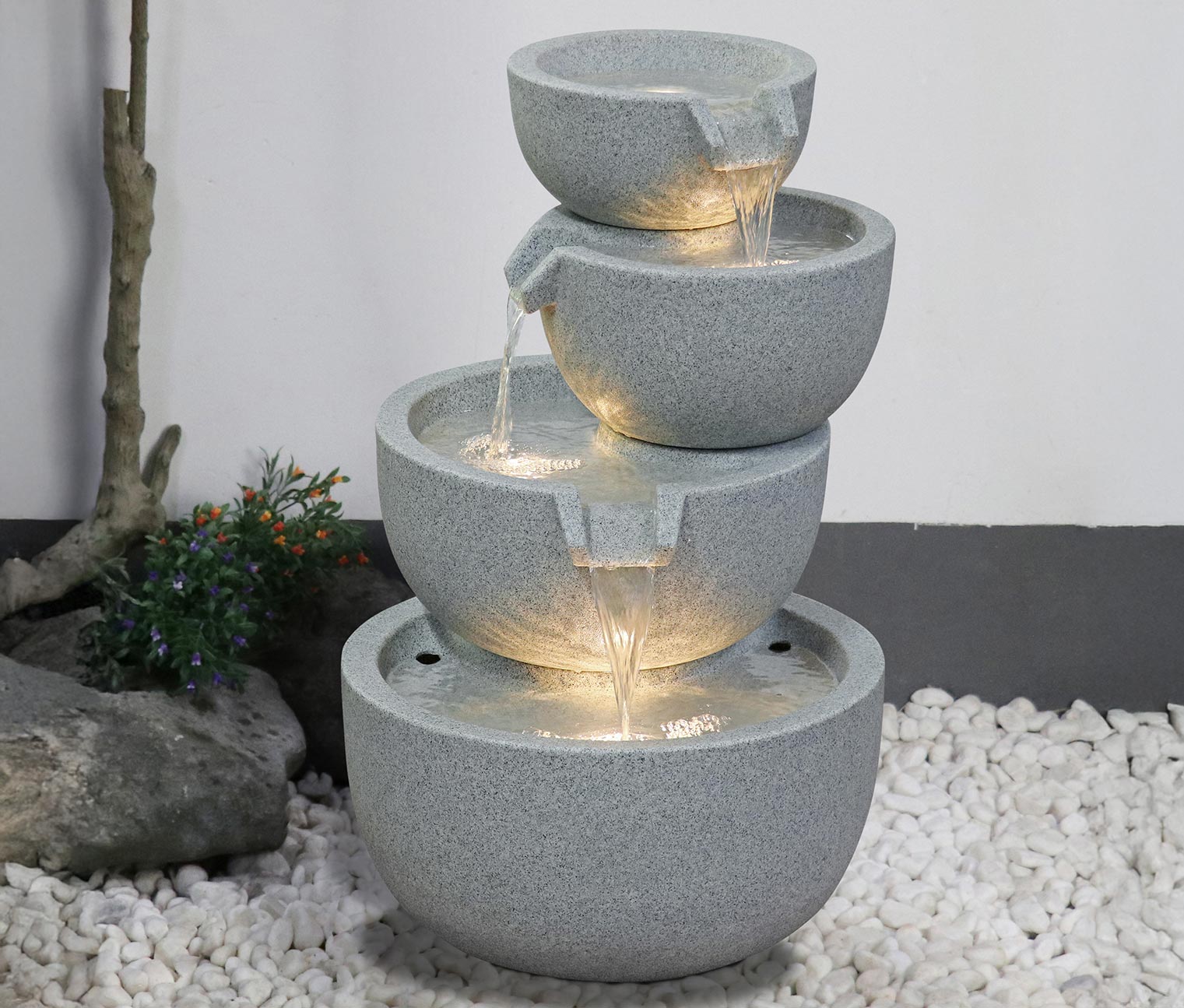 Dobar 4-stufiger LED-GartenbrunnenRama Dekobrunnen Dekorativer Gartenbrunnen #DH274