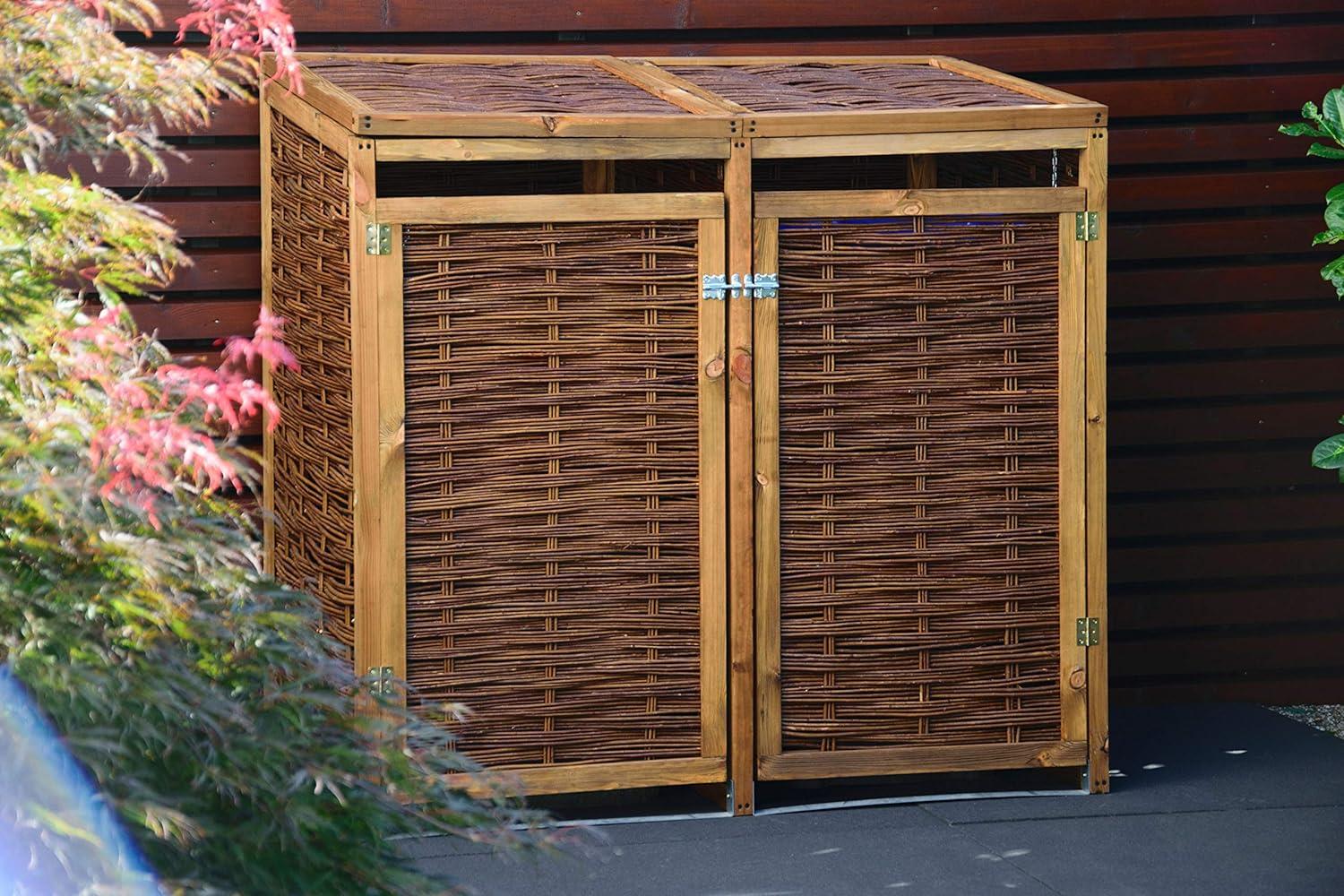 Dobar Doppel Mülltonnenverkleidung aus Weide aufklappbare Mülltonnenbox