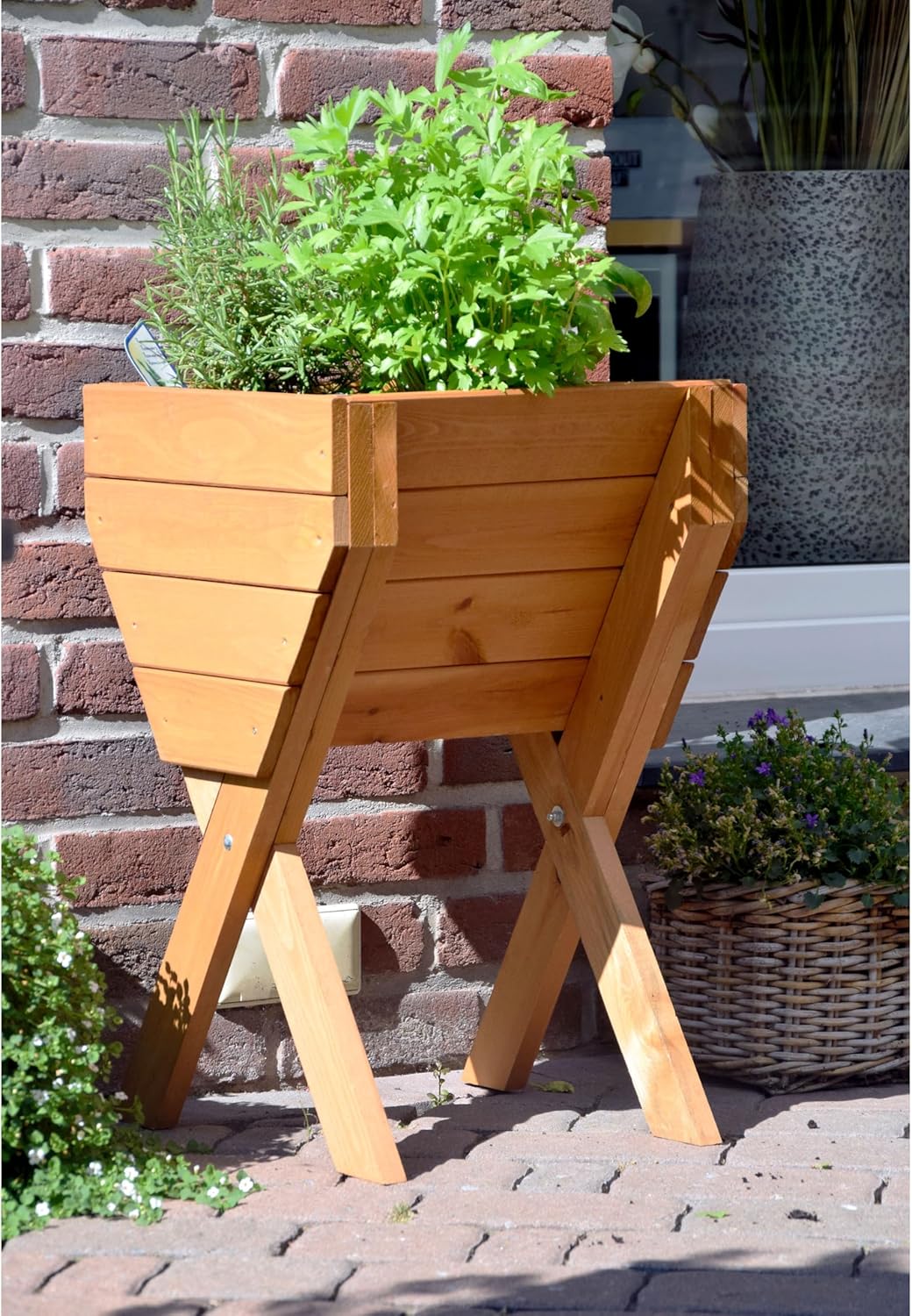 dobar Hochbeet Salatbeet Bausatz Massivholz | Balkonbeet klein Pflanzkasten für Anbau Kräuterbeet aus Holz Braun 39 x 40 x 61 cm