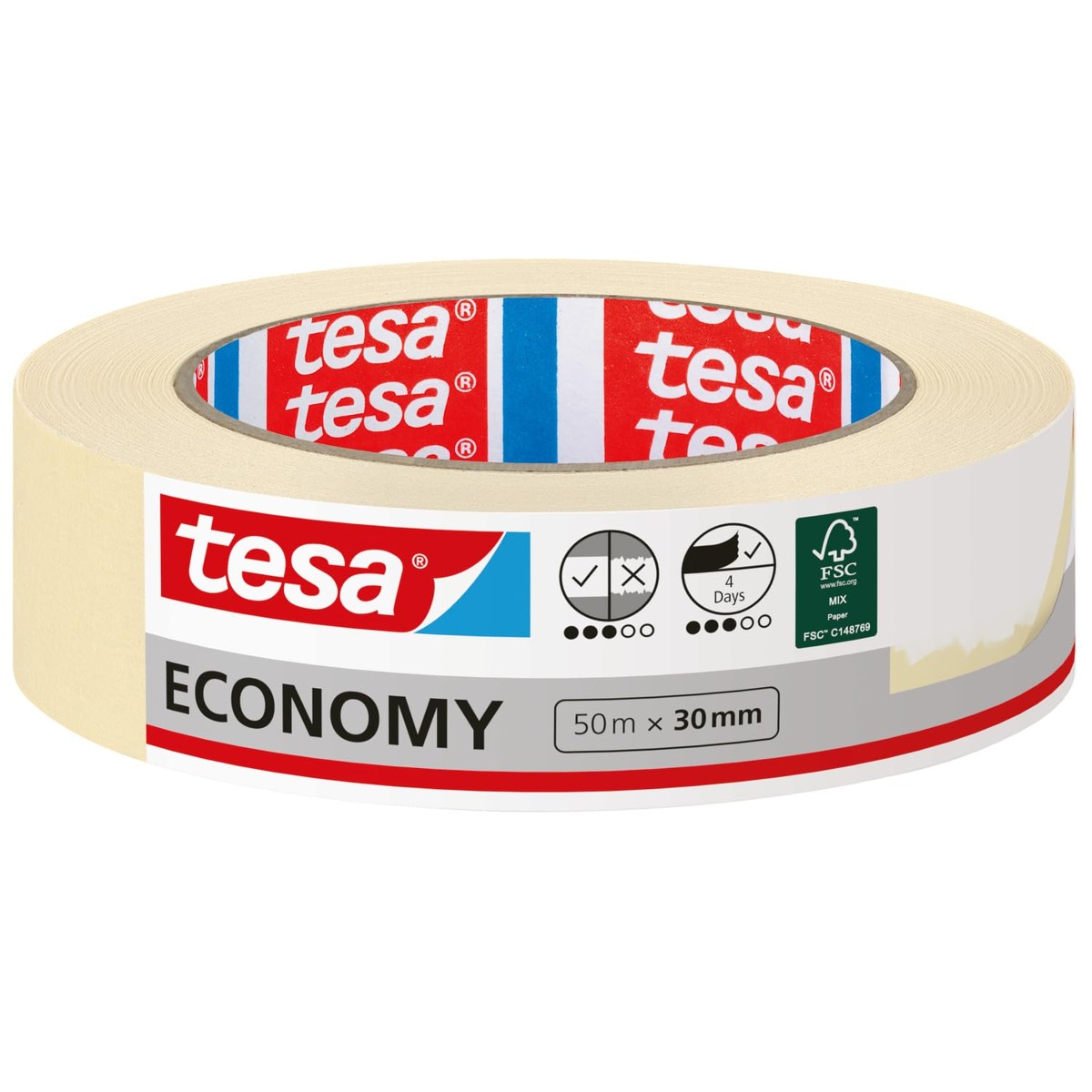 Kreppband, Abdeckband, Papierband, 50 m x 30 mm, Beige