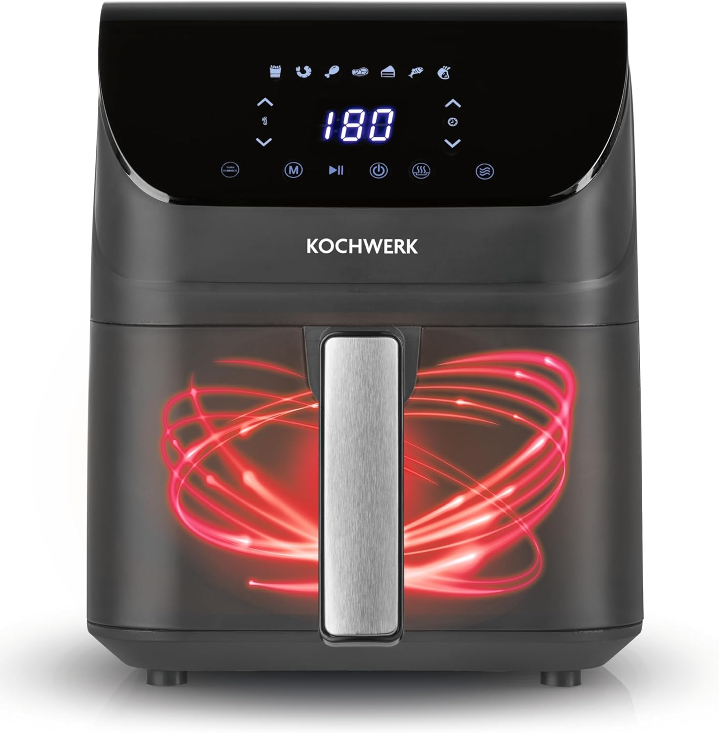 Rachs KOCHWERK Digitale Heißluftfritteuse 4L Airfryer mit Touchscreen für fettarmes Garen, Grillen oder Backen ohne Öl Erinnerungsfunktion zum Wenden Leichte Reinigung 1400W