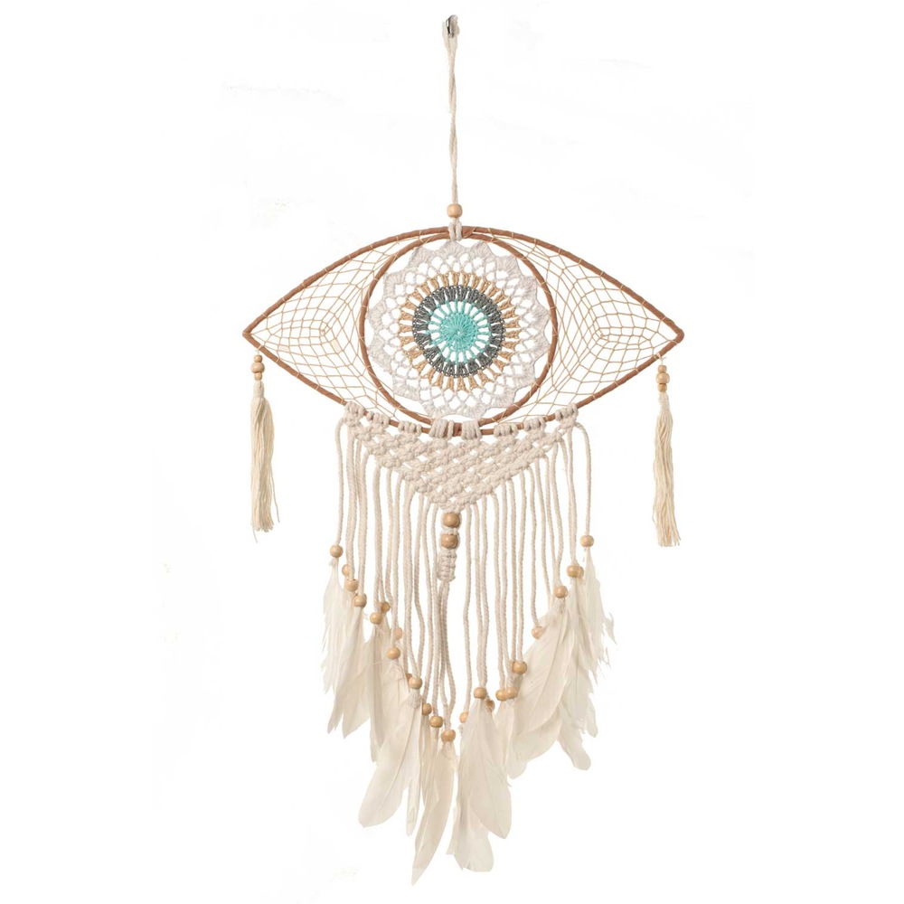 Großer Traumfänger EYE mit Federn Makramee Dreamcatcher Boho Wandbehang