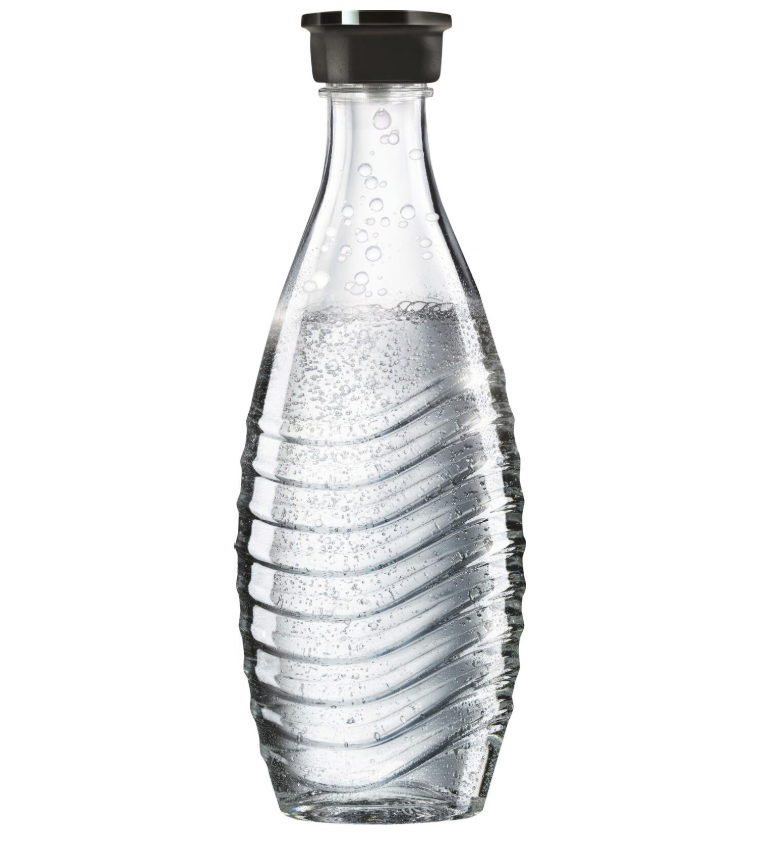 Glasflasche, Wasserflasche, Korkenverschluss, spiralförmiges Muster, transparente Flasche