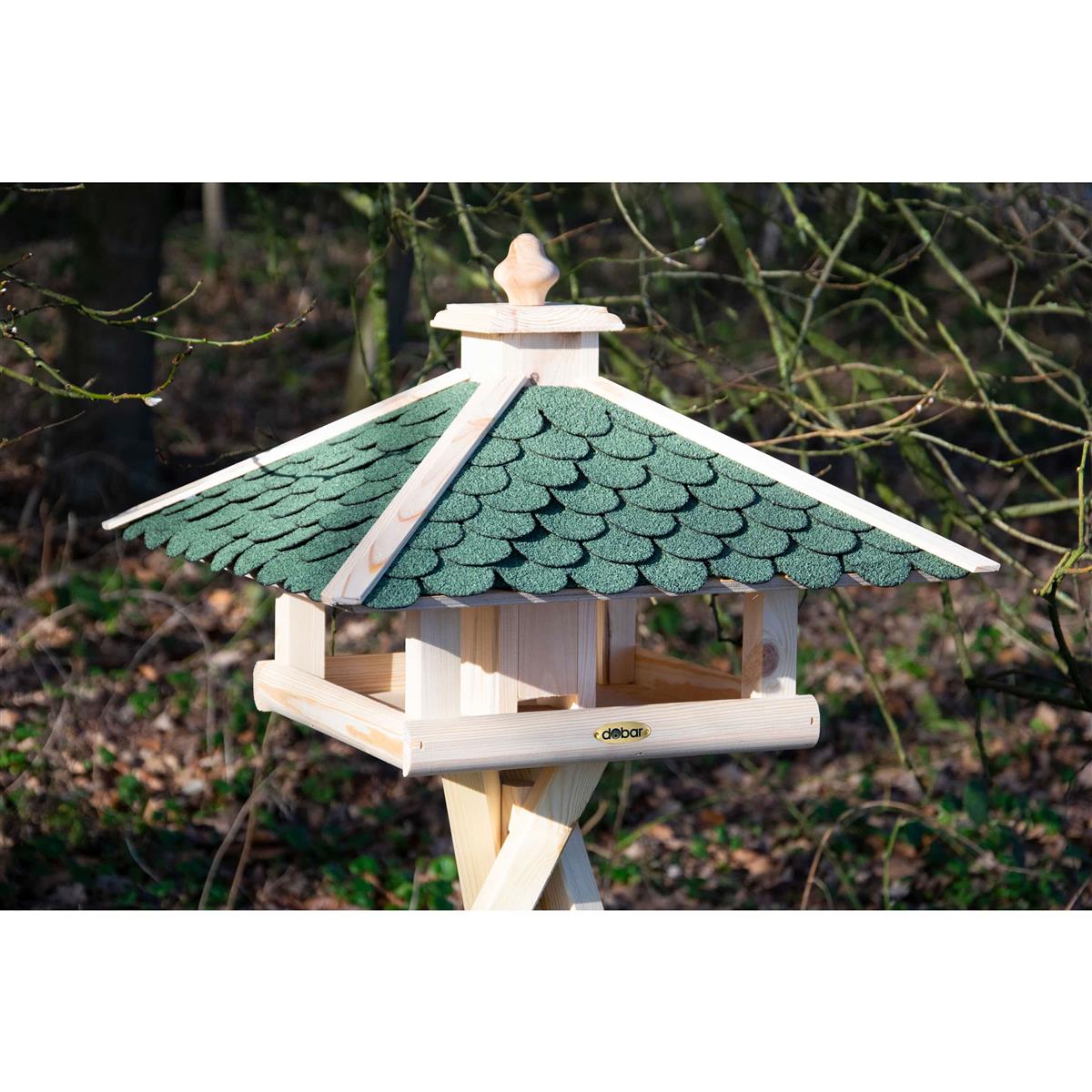 Vogelhaus, Holz-Vogelhaus, grünes Dach, Holz-Pavillon, Fütterungsstation