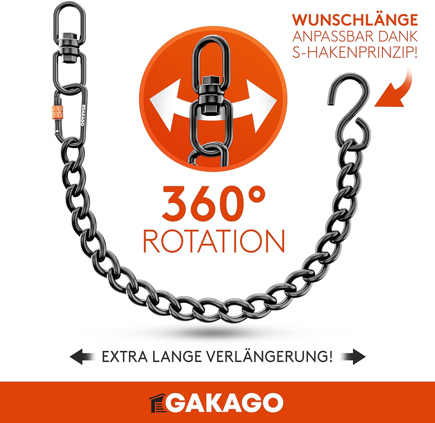 Gakago Verlängerungskette als Hängesessel Kette Schaukel Verlängerung Boxsack Halterung 70cm 360Grad schwarz